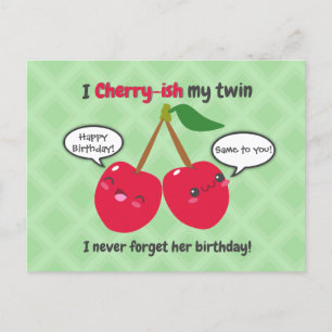 Cute Red Cherry Kawaii Twins Birthday Briefkaart