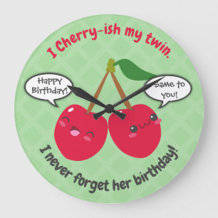 Cute Red Cherry Kawaii Twins Birthday Grote Klok
