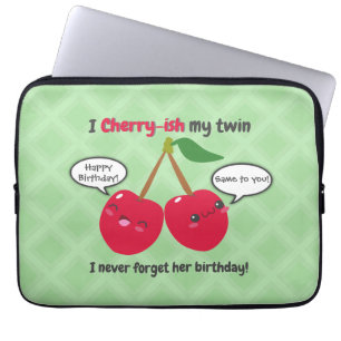 Cute Red Cherry Kawaii Twins Birthday Laptop Sleeve