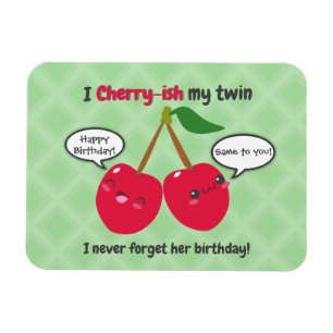 Cute Red Cherry Kawaii Twins Birthday Magneet