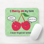 Cute Red Cherry Kawaii Twins Birthday Muismat (Met muis)