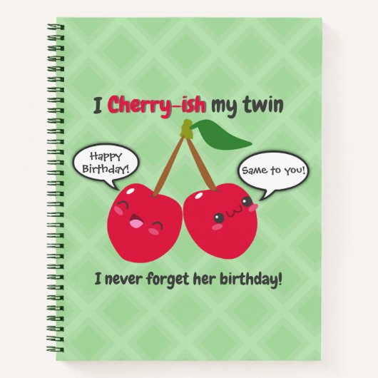 Cute Red Cherry Kawaii Twins Birthday Notitieboek (Voorkant)