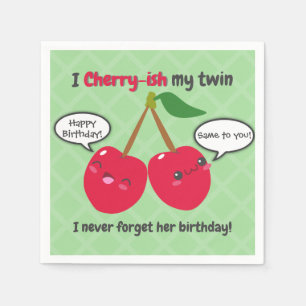 Cute Red Cherry Kawaii Twins Birthday Servet