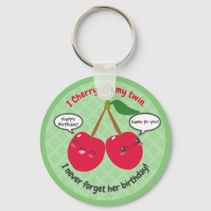 Cute Red Cherry Kawaii Twins Birthday Sleutelhanger