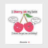 Cute Red Cherry Kawaii Twins Birthday Sticker (Vel)