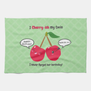 Cute Red Cherry Kawaii Twins Birthday Theedoek