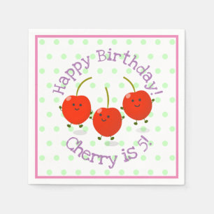 Cute red cherry vrienden cartoon illustratie servet