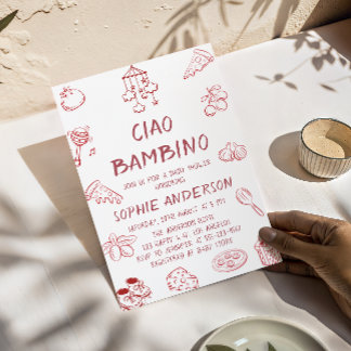 Cute Red Ciao Bambino Italian Baby Shower Kaart