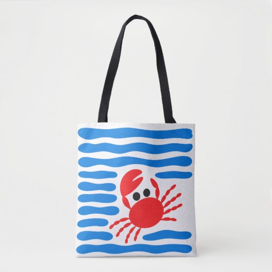 Cute Red Crab & Blue Waves Coastal Draagtas (Voorkant)