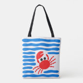 Cute Red Crab & Blue Waves Coastal Draagtas (Achterkant)
