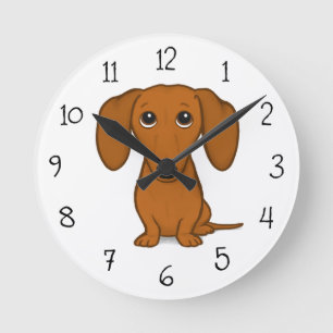 Cute Red Dachshund   Funny Cartoon Wiener Dog Ronde Klok