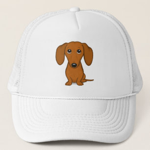 Cute Red Dachshund   Funny Cartoon Wiener Dog Trucker Pet