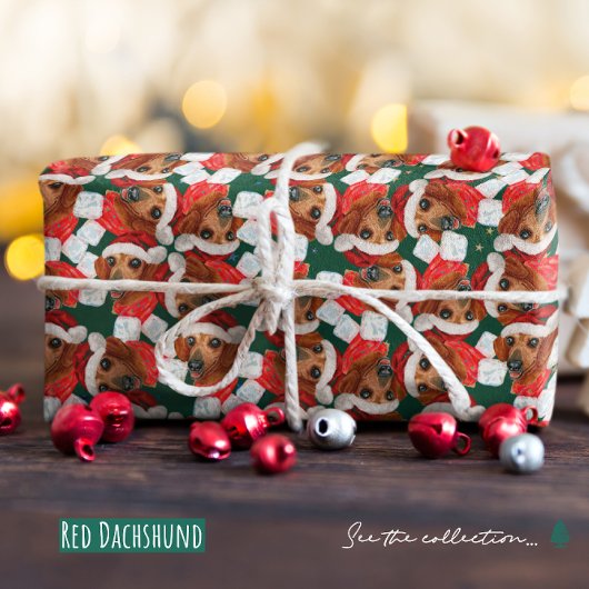 Cute Red Dachshund-kerstpatroon Cadeaupapier