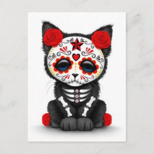 Cute Red Day of the Dead Kitten Cat, white Briefkaart