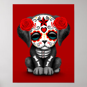 Cute Red Day of the Dead Puppy Dog Poster