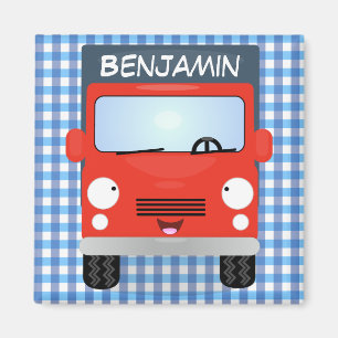 Cute red delivery truck cartoon illustration magneet