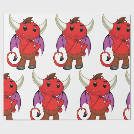 Cute Red Devil Character Thinking Mischievous Cadeaupapier (Vlak)