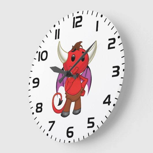 Cute Red Devil Character Thinking Mischievous Grote Klok (Hoek)