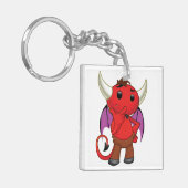 Cute Red Devil Character Thinking Mischievous Sleutelhanger (Voorkant Links)