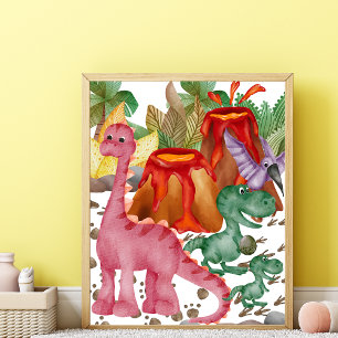 Cute Red Dinosaur Nursery Poster