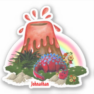 Cute red dinosaur vulcano rainbow sticker