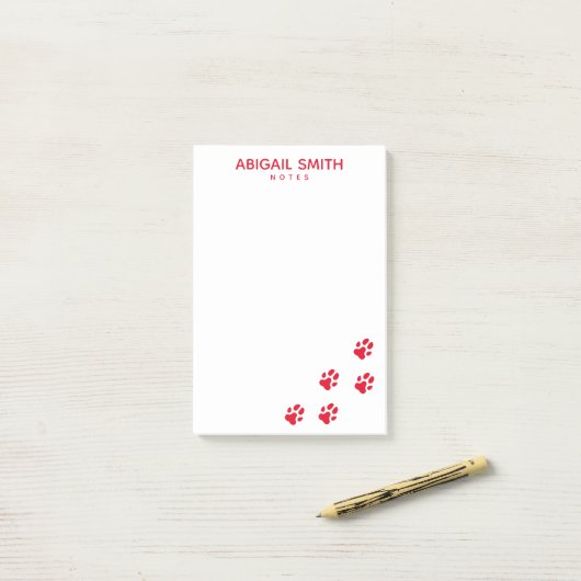 Cute Red Dog Paw Prints - Persoonlijk Post-it® Notes (Op bureau)