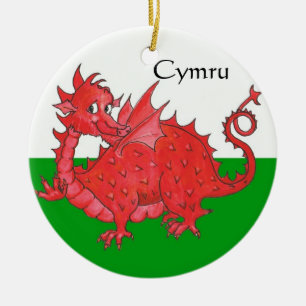 Cute Red Dragon, Green and White Ceramic Ornament