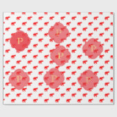 Cute red elephant monogram cadeaupapier (Vlak)
