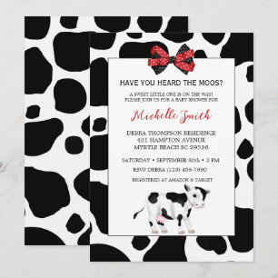 Cute Red en Black Koe Print Baby shower Kaart