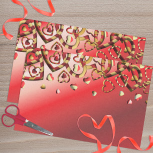 Cute Red en Gold Striped Hearts Valentijnsdag Tissuepapier