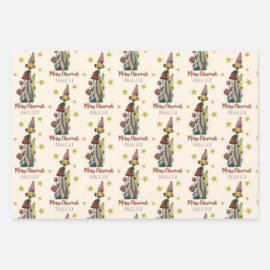 Cute Red en Green Mushroom met kerstmis - Aangepas Inpakpapier Vel (Voorkant)