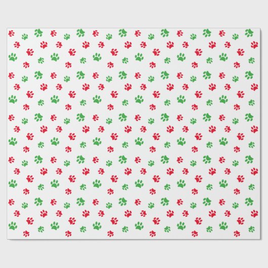 Cute Red en Green Paw Prints Pattern Cadeaupapier (Vlak)