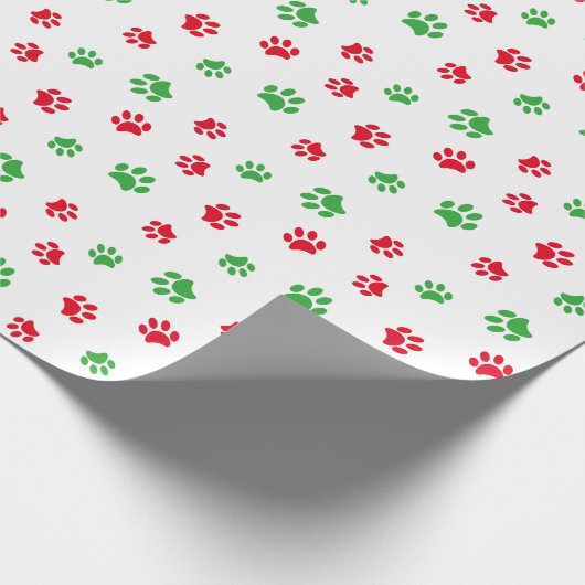 Cute Red en Green Paw Prints Pattern Cadeaupapier (Hoek)