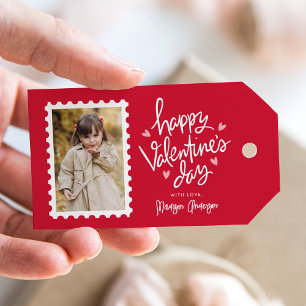 Cute Red en Roze Hearts Photo Valentijnsdag Cadeaulabel
