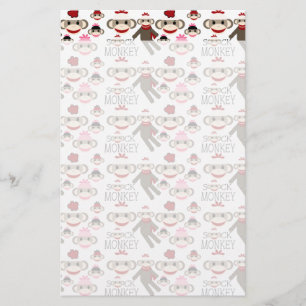 Cute Red en Roze Socket Monkeys Collage Pattern Briefpapier