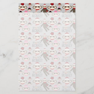 Cute Red en Roze Socket Monkeys Collage Pattern Briefpapier