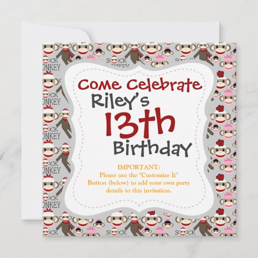 Cute Red en Roze Socket Monkeys Collage Pattern Kaart (Voorkant)