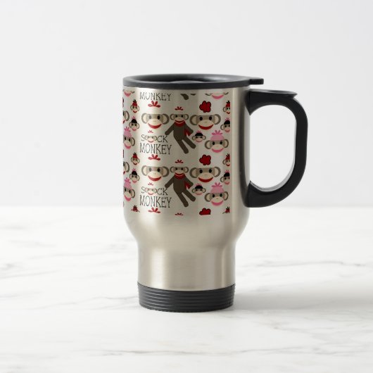Cute Red en Roze Socket Monkeys Collage Pattern Reisbeker (Rechts)