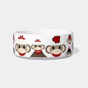 Cute Red en Roze Socket Monkeys Collage Pattern Voerbakje
