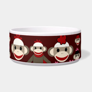 Cute Red en Roze Socket Monkeys Collage Pattern Voerbakje