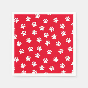 Cute Red en White Paw Print Pattern Napkins Servet