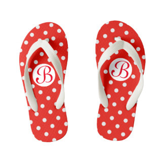 Cute Red en White Polka Dots Monogram Kinder Teenslippers