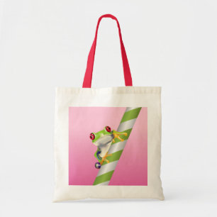 Cute Red Eye Tree Kikker op stro-Canvas tas