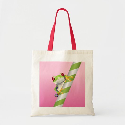 Cute Red Eye Tree Kikker op stro-Canvas tas (Voorkant)