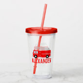 Cute Red Fire Truck Acryl Drinkbeker (Achterkant)
