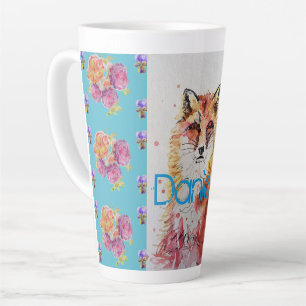 Cute Red Fox Animal Blauwgroen Roos Rozen Latte Mo Mok