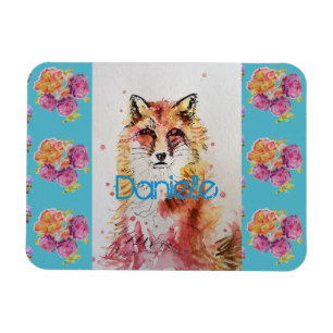 Cute Red Fox Animal Blauwgroen Roos Rozen Magneet