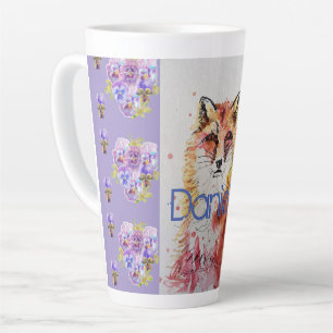 Cute Red Fox Animal Paarse Pansies Latte Mok