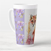 Cute Red Fox Animal Purple Pansies Latte Mug (Angle gauche)