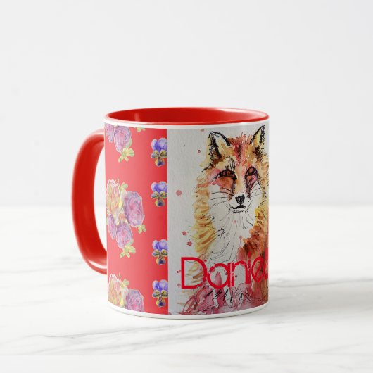 Cute Red Fox Animal Rozen Florence Waterverf Mok (Voorkant links)